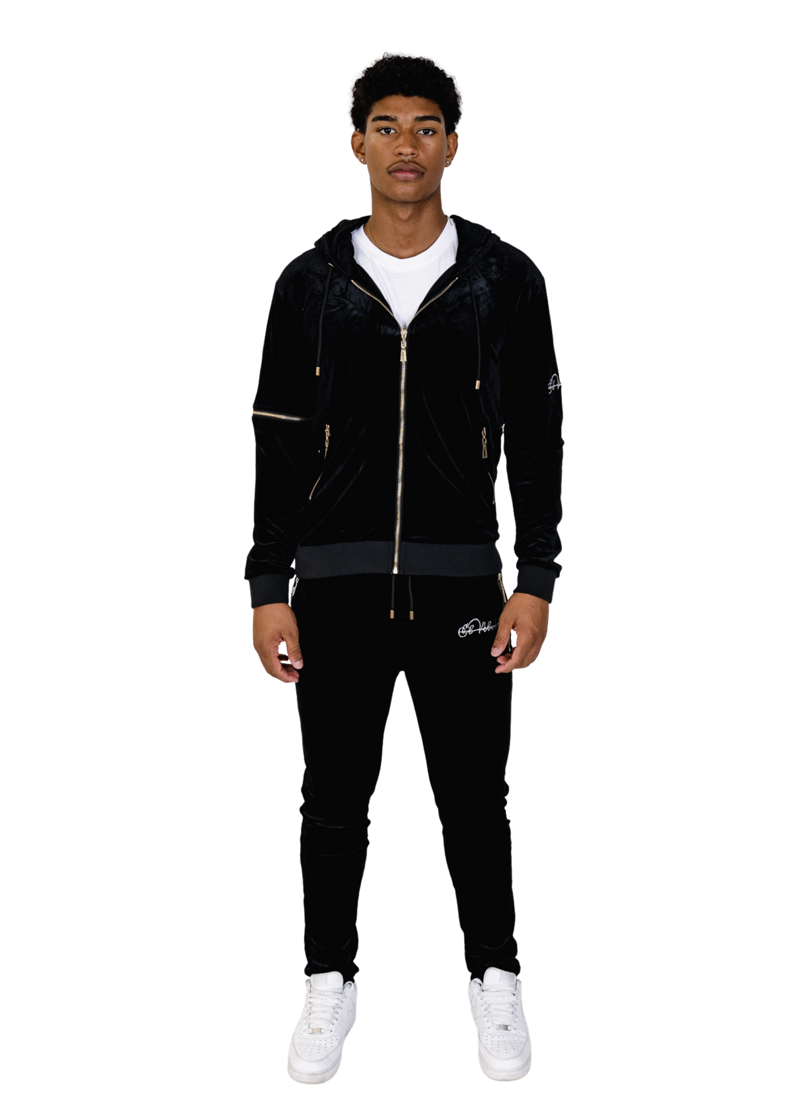 Men's Black Vélvét Full Tracksuit